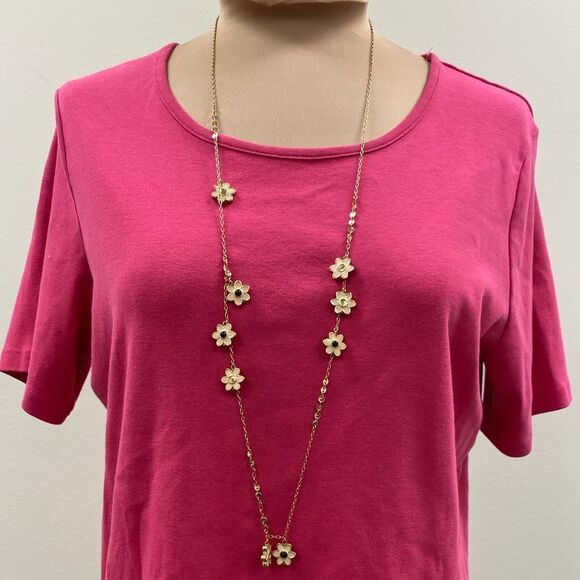 J. Crew gold and white enamel flower long and‎ delicate necklace - Picture 1 of 5